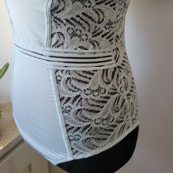 NWT French Affair Diamant Lace Bodysuit L Blue Omphalodes Push-Up Multiway - Picture 5 of 7